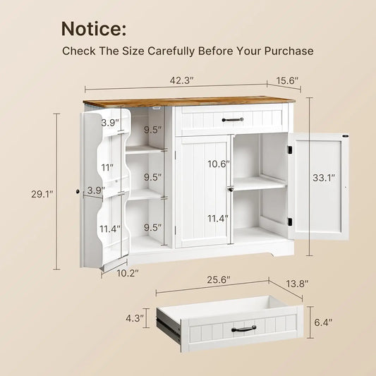 Kitchen Coffee Bar Cabinet with Storage Kitchen Sideboard Buffet Cabinet with Drawers, Short Pantry with Door and, Customized