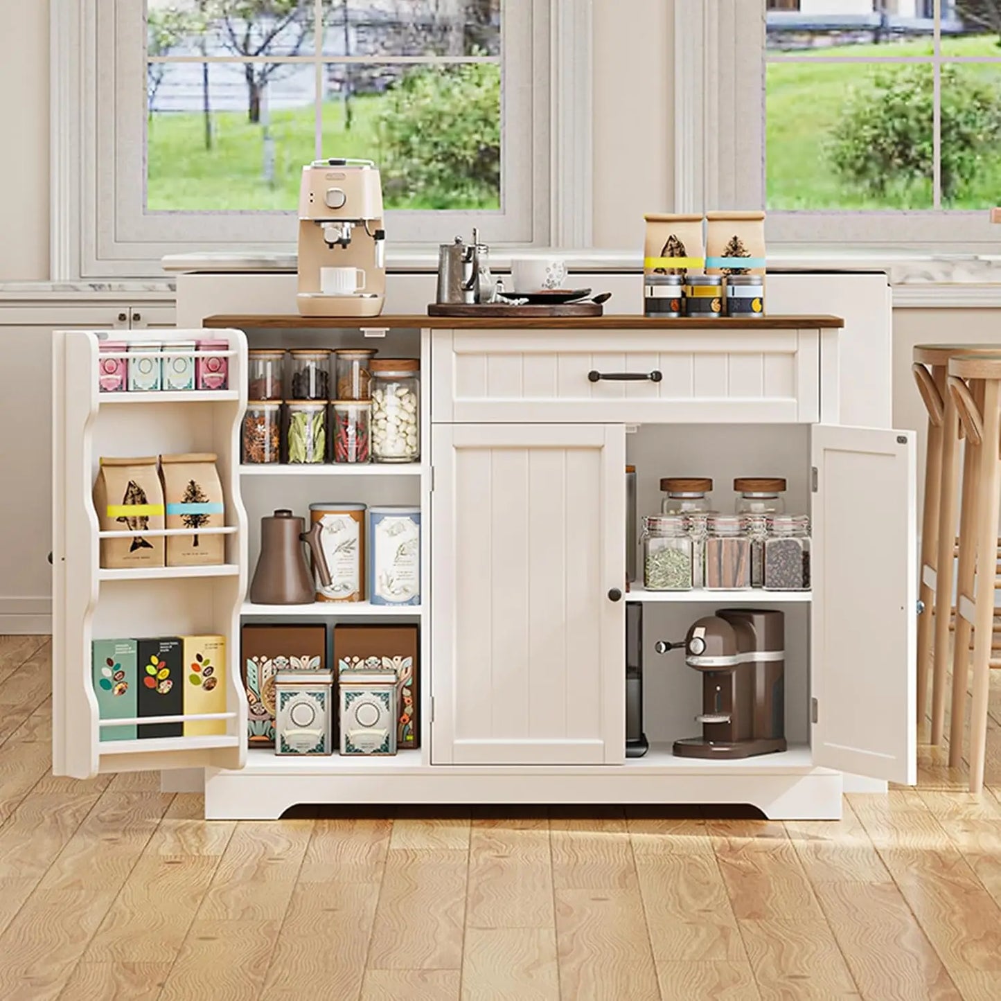 Kitchen Coffee Bar Cabinet with Storage Kitchen Sideboard Buffet Cabinet with Drawers, Short Pantry with Door and, Customized