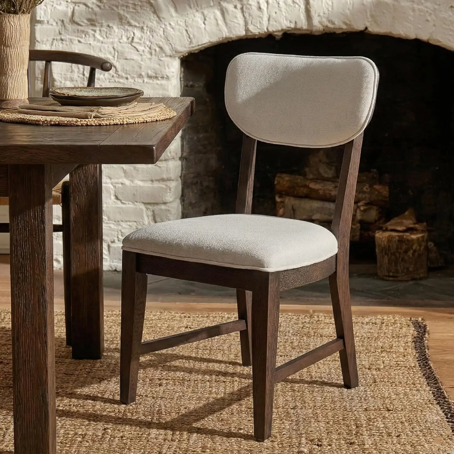 Solid Wood Dining Chairs Set of 6, Mid Century Modern Upholstered Kitchen Chairs with 3.3" Thick Cushion, Farmhouse