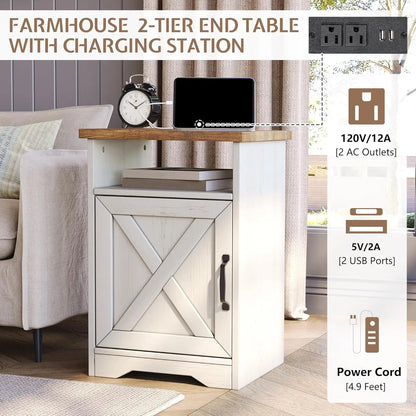 3-Piece Farmhouse Living Room Table Sets, Includes 1 x Coffee Table, 2 x End Tables with Charging Station & USB, Customized