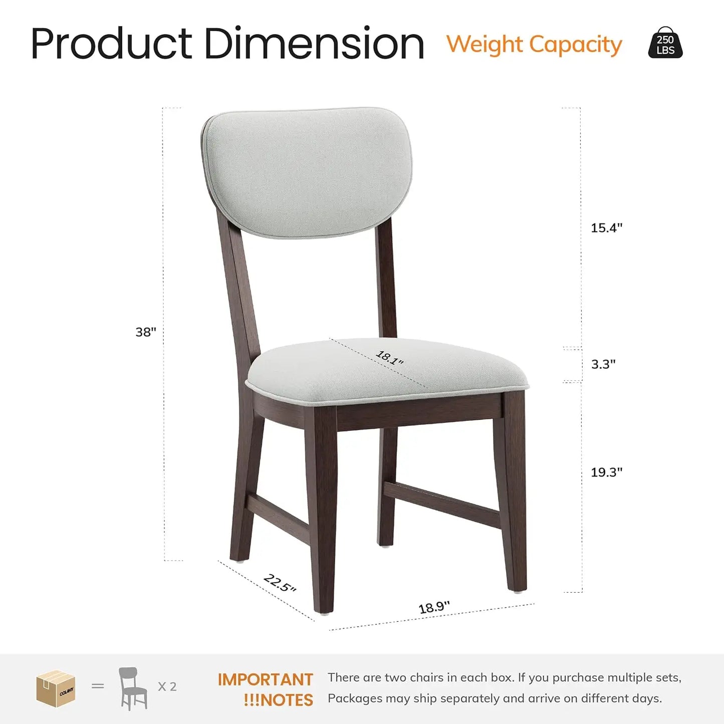 Solid Wood Dining Chairs Set of 6, Mid Century Modern Upholstered Kitchen Chairs with 3.3" Thick Cushion, Farmhouse