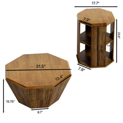 Octagonal Natural Rubber wood Set of Two Coffee Table