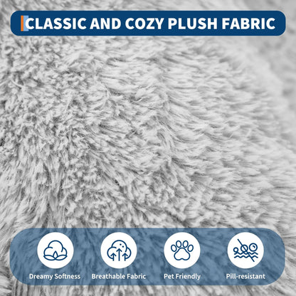 Oversized Human Dog Bed Orthopedic Faux Fur Pet Bed With Pillow Side Pocket Waterproof Lining & Anti-slip Bottom