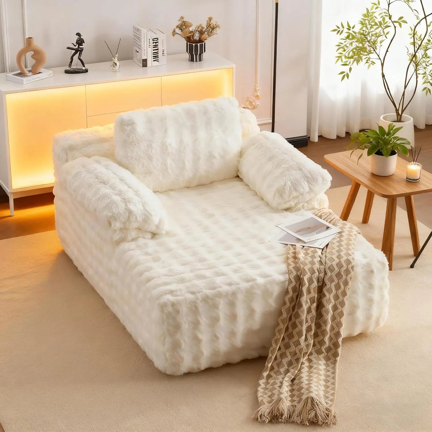 Oversized Chaise Lounge Chair Indoor Reading Chairs Comfy Bubble Fleece Upholstered Boneless Sofa Bed Sleeper, Customized