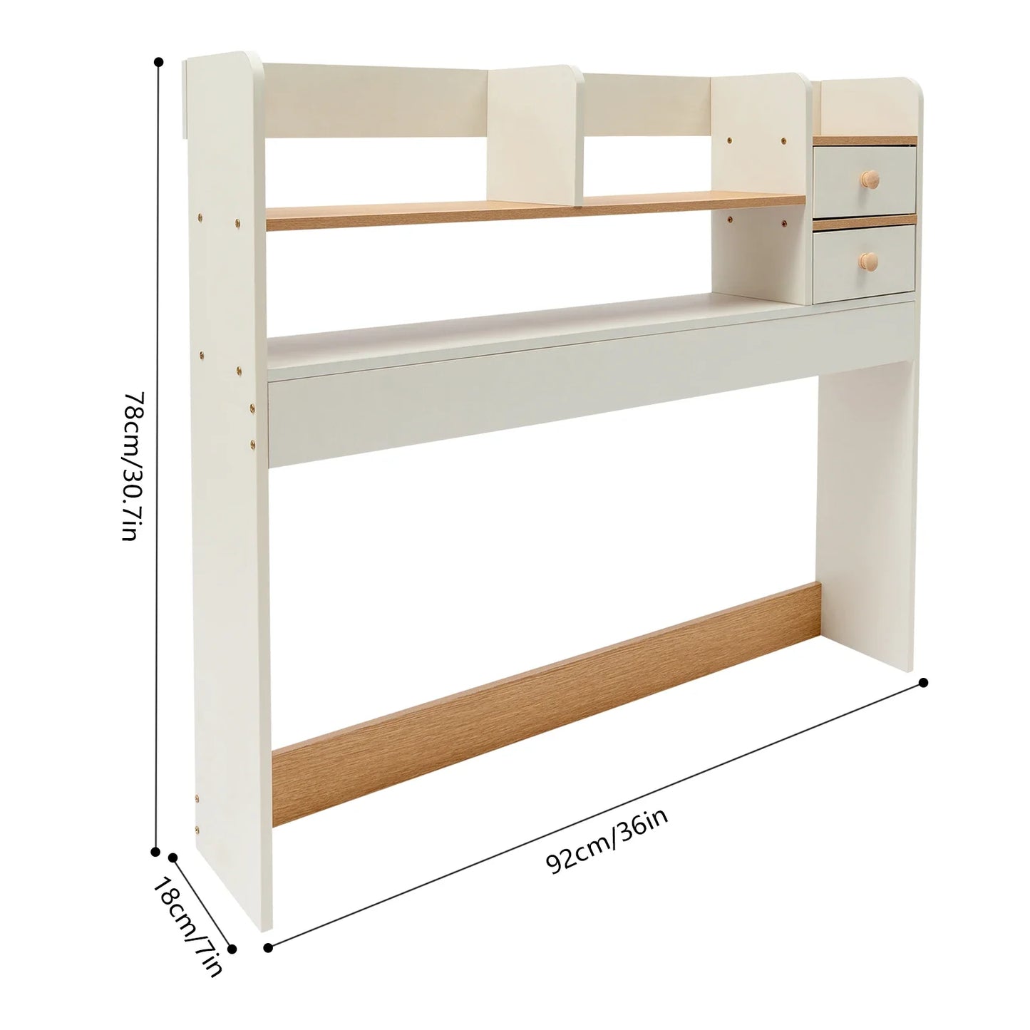 Modern 2-Tier Desktop Bookshelf with 2 Drawers 36-inch Storage Organizer for Office/Home (10kg Load Capacity, 5kg Lightweight)