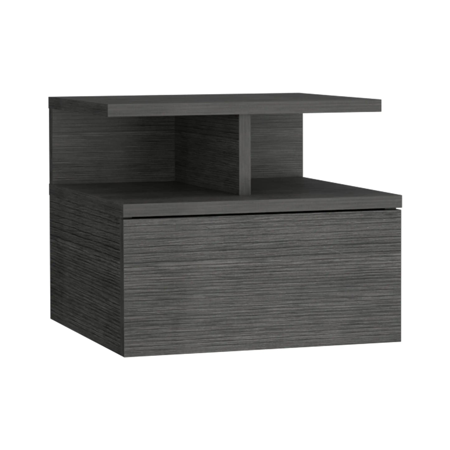 Floating Nightstand with Drawer and Open Storage Shelves Smokey Oak