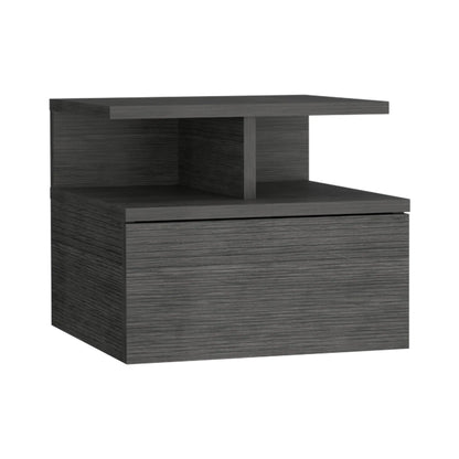 Floating Nightstand with Drawer and Open Storage Shelves Smokey Oak