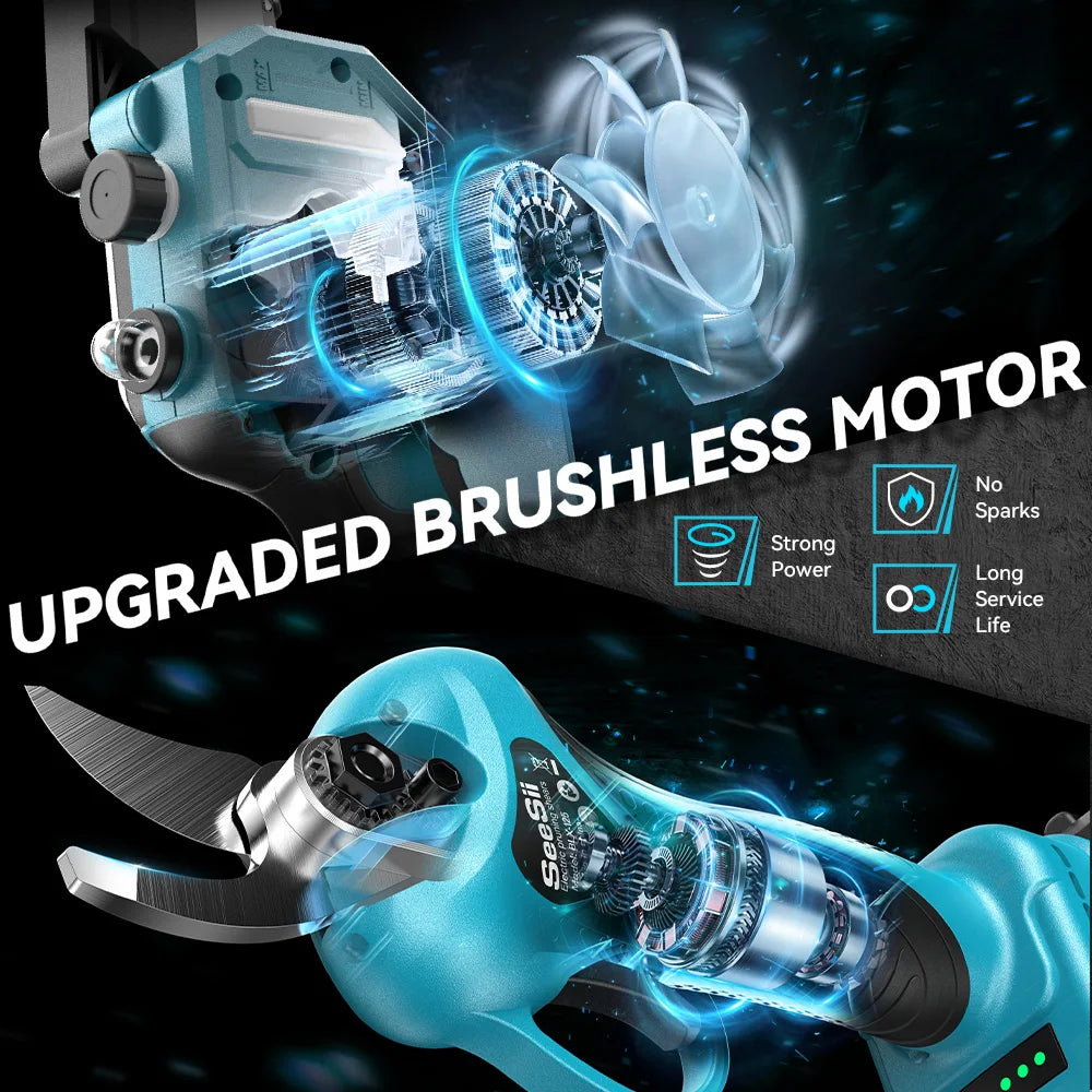 Seesii 3-in-1 Brushless Cordless 30mm Electric scissors 6'' Brushless Electric Chainsaw w/2.4m Extension Telescopic Rod Tool