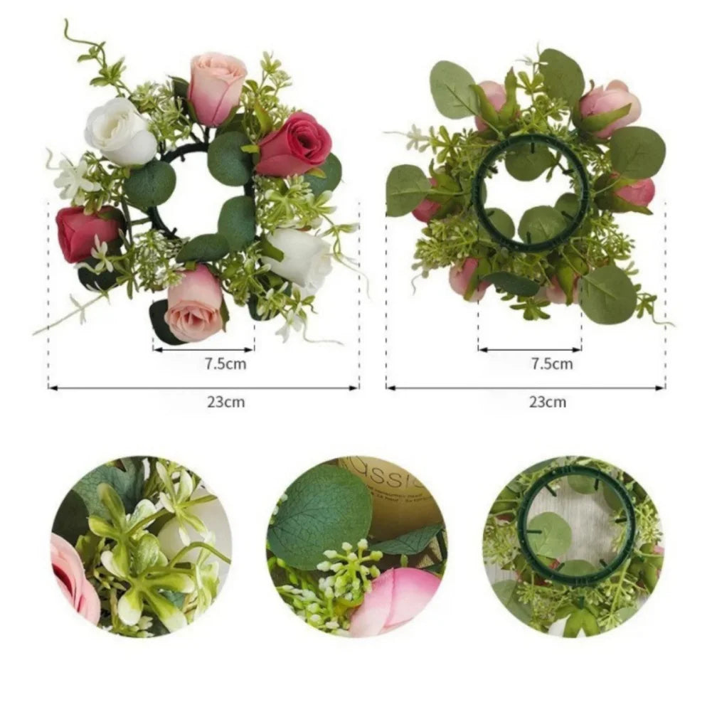 Candle Rings Candlestick Garland Artificial Rose Wreath Christmas Decoration Window Props Table Wedding Event Arrangement