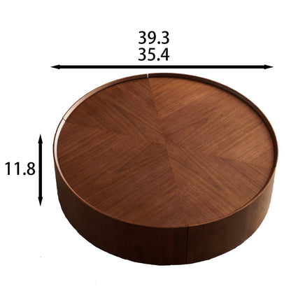 35.4-inch Coffee Tables, Circular Walnut Design, Suitable for Living Rooms, Walnut Material, Suitable for Bedrooms,