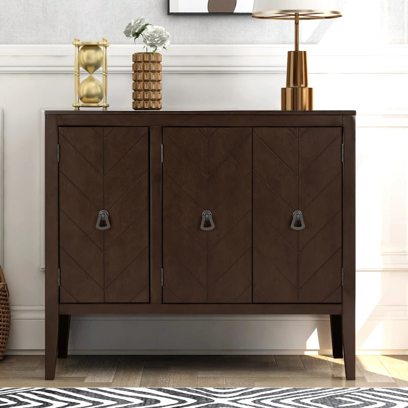 Adjustable Shelf Storage Sideboard With 3 Retro Metal Handles And 4 Pinewood Legs  For Entryway  Living Study Room