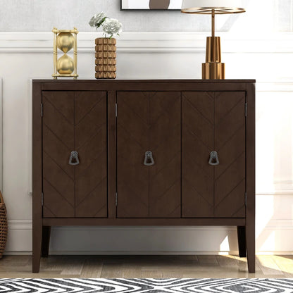 Adjustable Shelf Storage Sideboard With 3 Retro Metal Handles And 4 Pinewood Legs  For Entryway  Living Study Room