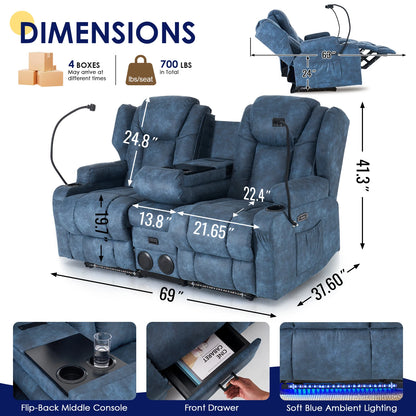 Loveseat Electric Recliner Sofa, 2-Seat Sofa,Massage & Heat,Dual Motor,350LBS Capacity,for livingroom,home theater