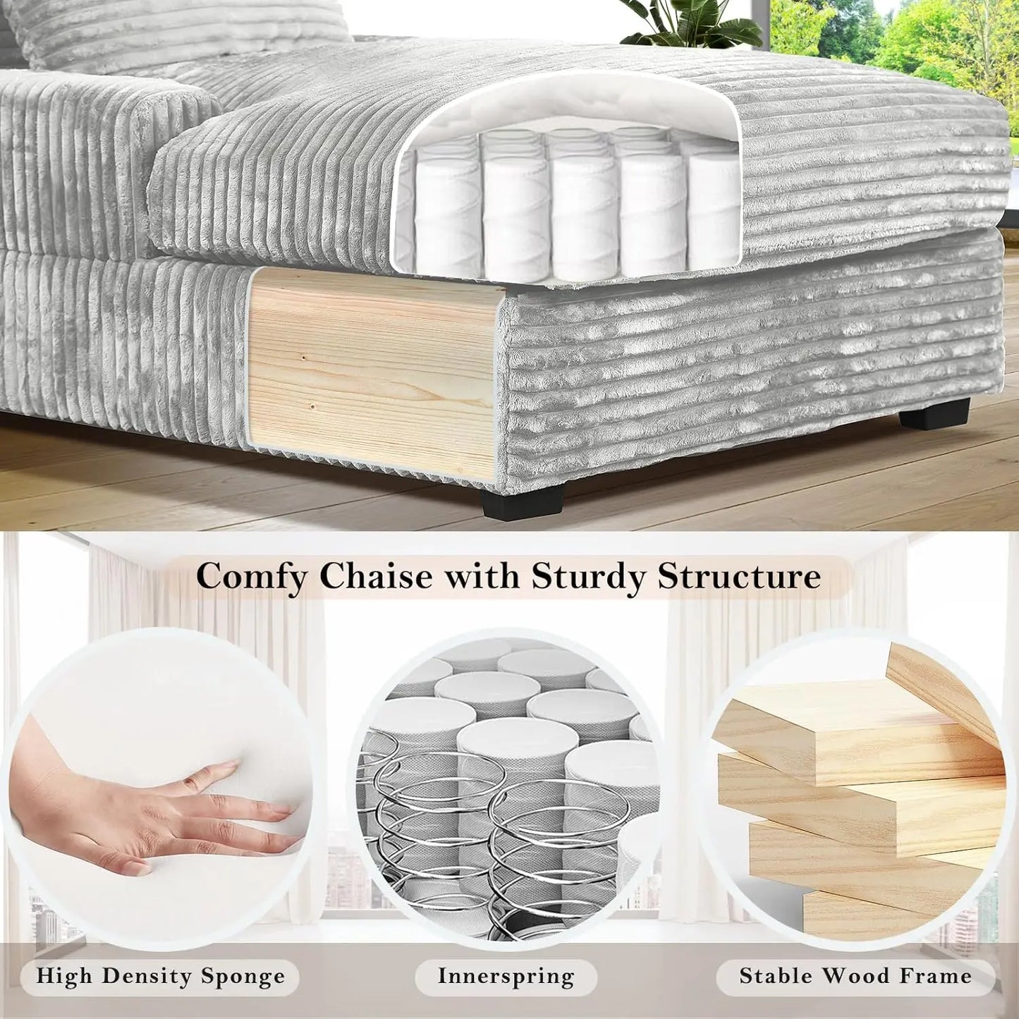 Adjustable Backrest Chaise Lounge Sofa Bed w/ Lumbar Pillows Upholstered Sleeper for Living Room Bedroom Office