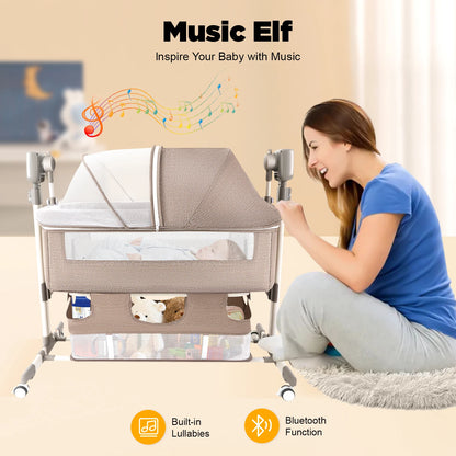 Portable Baby Bed Height Adjustable Bedside Sleeper Music Play