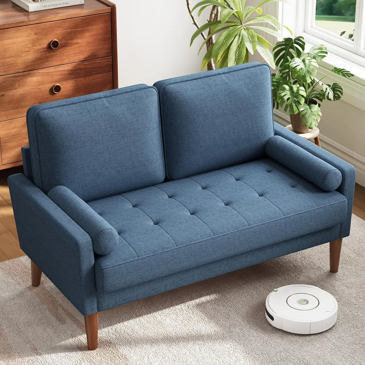 Loveseat Sofa - Solid Wood Legs Mid Century Modern Couch Throw Pillow