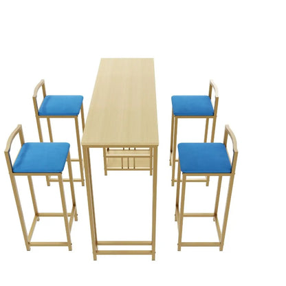 Bar table and chair five piece set gold frame multilayer tabletop chair cushion and backrest made of sponge table with storage