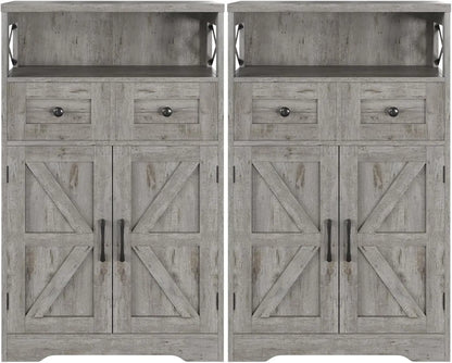 Set of 2 Storage Cabinet w Barn Door Drawer
