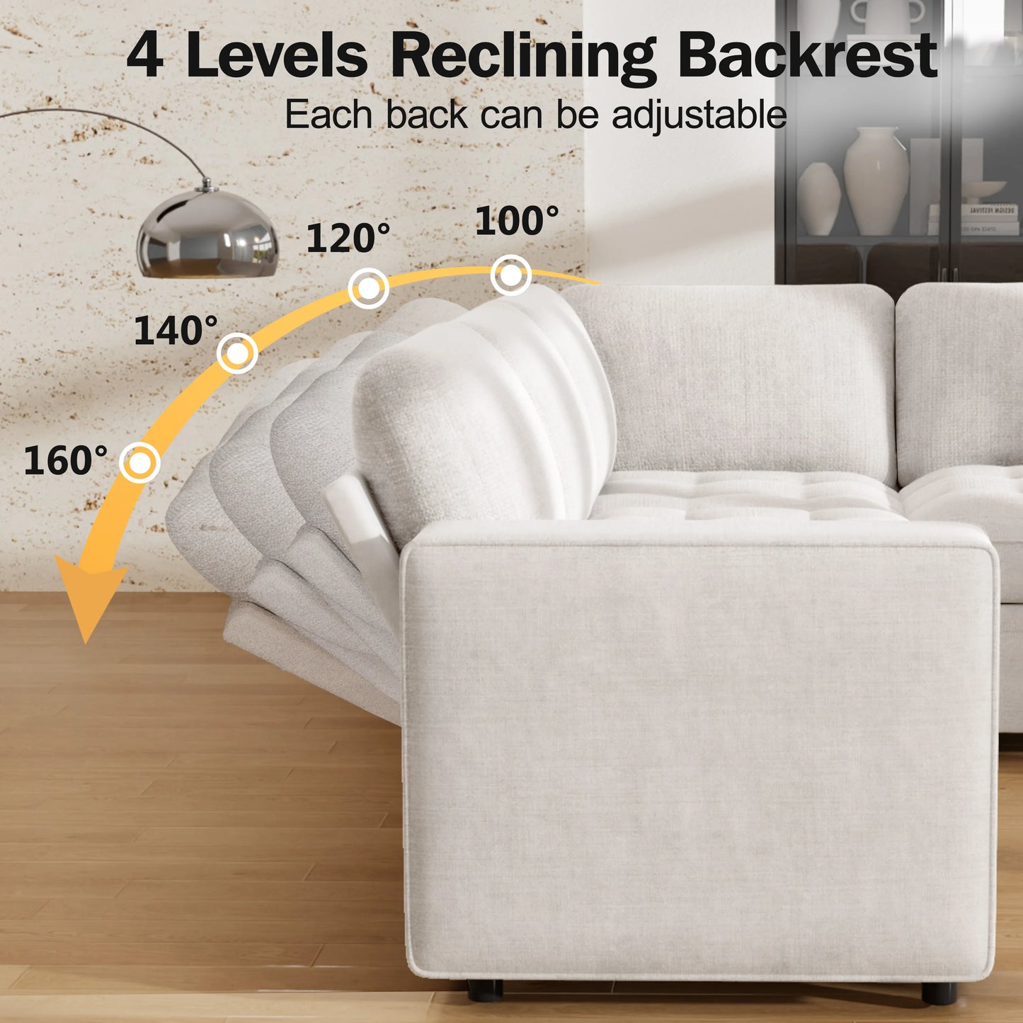 Large U-Shaped Modular Sectional (8-Seat) - Pull Out Bed Sleeper, Reclining Backrest, USB Ports, LED Light, Storage Seat