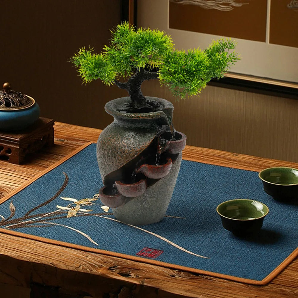 Brown Tabletop Fountain Mini Waterfall for Indoor Spaces