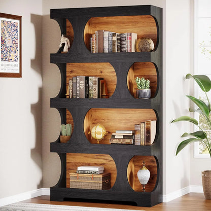 Modern Asymmetrical Bookshelf,Freestanding Display Shelf with Classic Shape,Large Library BookShelf for Living Room, Home Office