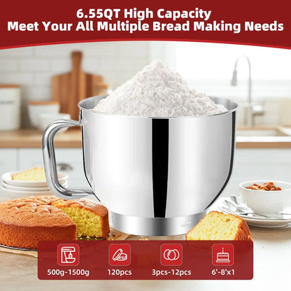 6.5 QT Electric Stand Mixer, 3-IN-1 Food Mixer with Dough Hook, Beater, Whisk, Bowl for Most Home Kitchen Cooks