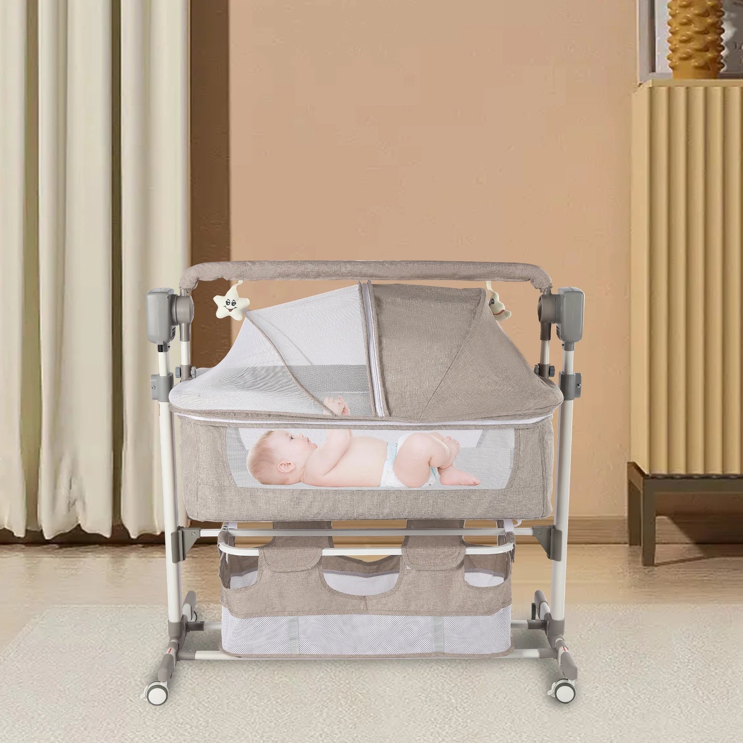 Portable Baby Bed Height Adjustable Bedside Sleeper Music Play
