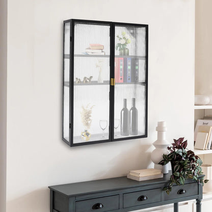 Metal Storage Cabinet with Mesh Doors, Black Wall-Mounted Cabinet with Detachable Partition for Office,Kitchen,Bathroom