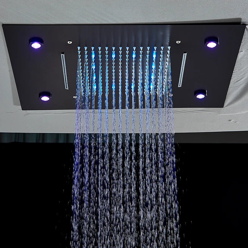 Luxury Waterfall Rains LED Light Shower Head Built-in Ceiling Shower Colorful Bathroom Showers