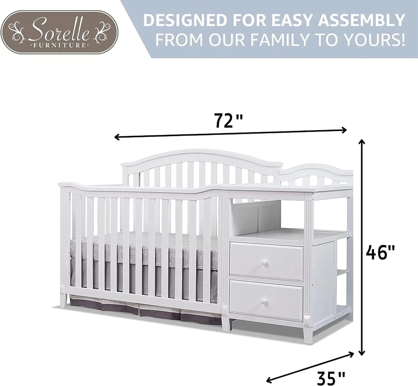 Furniture Crib and Changer with Slat Panel Back Classic -in- Convertible Diaper Changing Table Non-Toxic Finish Wooden