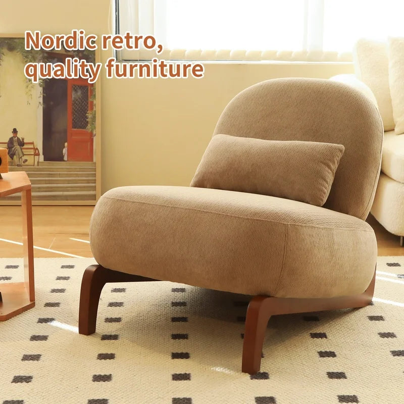 Camel Accent Chair with Solid Wood Legs, Soft Fabric Armless Reading Chair for Living Room Bedroom Apartment Balcony