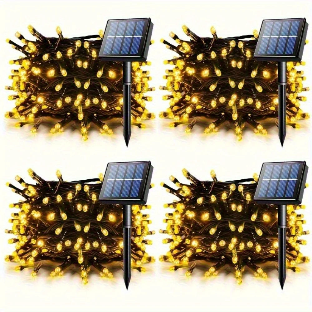 4 Pack 100 LED Solar String LightsTotal 8 Modes Solar Powered Christmas Tree Lights for Outdoor Home Patio and Party Decorations