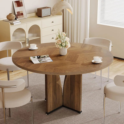 Round Dining Table for 4 People, Farmhouse Kitchen Dinner Table with Wooden Tabletop and Legs for Kitchen,Living Room