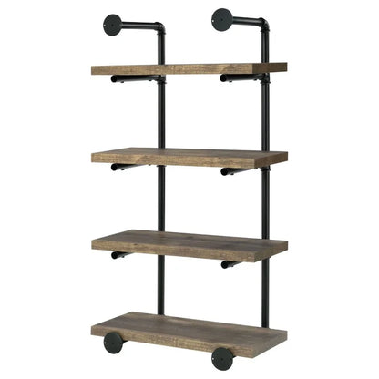 Black and Rustic Oak 4tier Wall Shelf