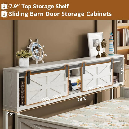 Daybed with Trundle, Rustic Bed Twin with Storage and Charging Station