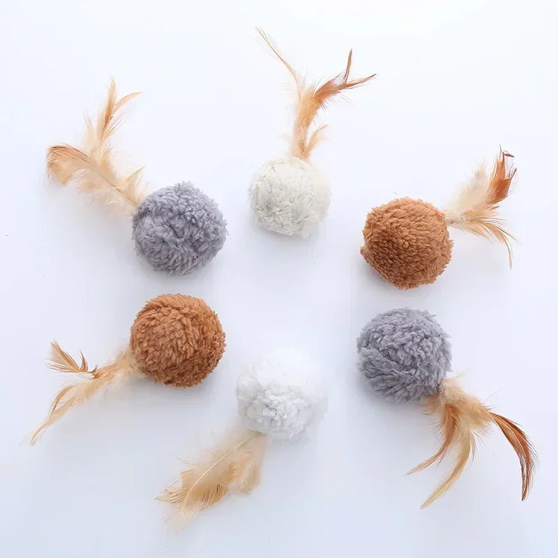 Cat toy plush ball with feathers interactive fun chase pet supplies Throwing Funny Interactive Plush Toy