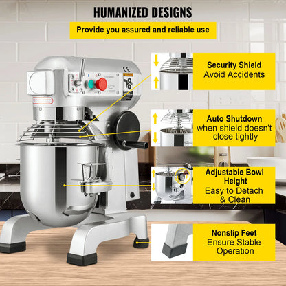 Electric Dough Machine Stainless Steel Commercial Cream Egg Whisk Mixer Processor Kitchen Food Stand Blender