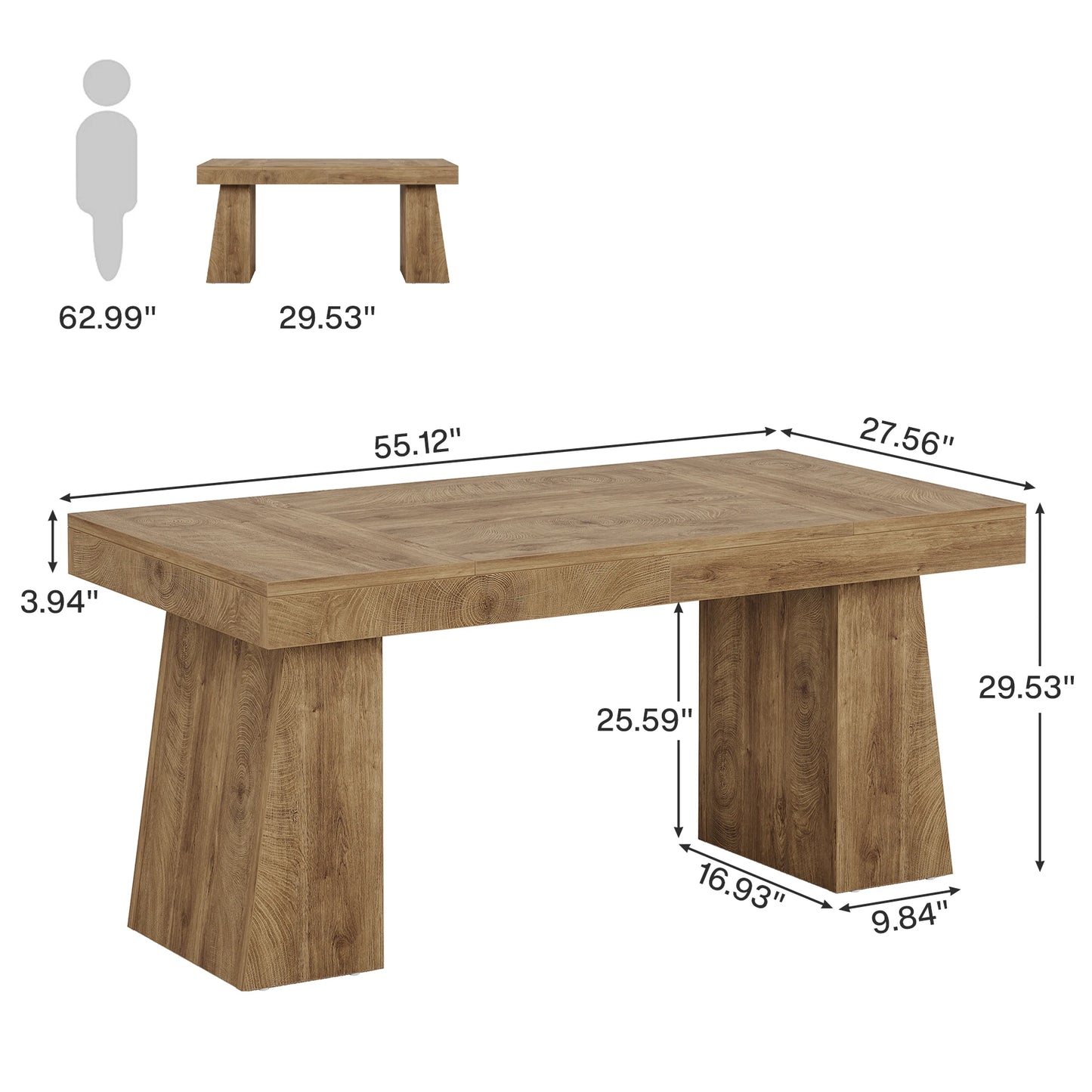 Executive Desk, Large Wood Office Computer Desk with Double Pedestal, Modern Minimalist Workstations