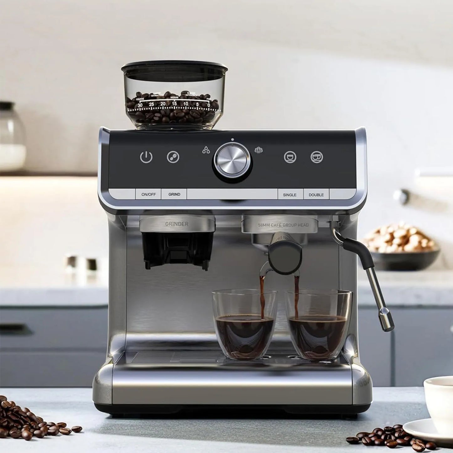 Espresso Coffee Machine 1450W Semi-Automatic Espresso Maker with Grinder for Latte Cappuccino