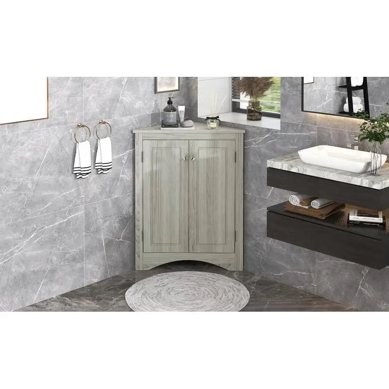 Freestanding Floor Cabinet for Bathroom & Kitchen Storage with Adjustable Shelves