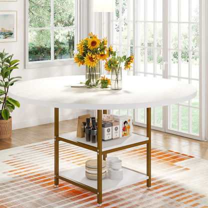 Tribesigns 47 inch Round Dining Table for 4, Wood Kitchen Table Large Dinner Table with Storage Shelf for Home Dining Room