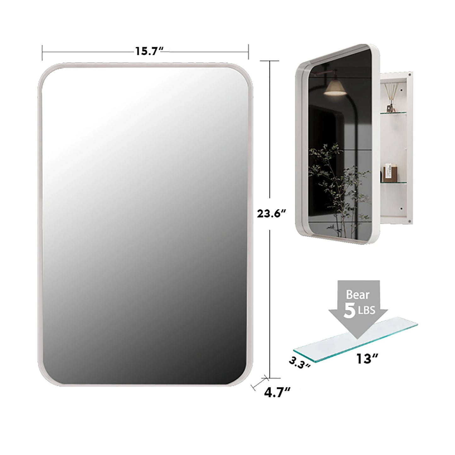 16x24-Inch Recessed White Metal Frame with Adjustable Shelveswith Storage