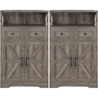 Set of 2 Storage Cabinet w Barn Door Drawer