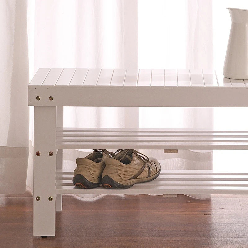Pina Quality Solid Wood Shoe Bench, White Finish On-Site
