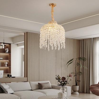 16 Inch 5 Light Gold Crystal Chandelier Elegant Waterfall Design with Gold Finish for Living Room Dining Room Bedroom