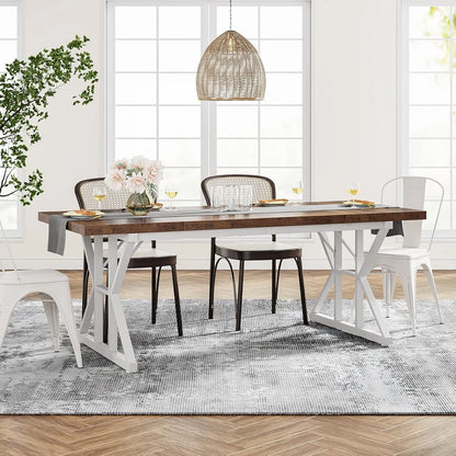 Farmhouse Dining Table for 6 People, 70.8-Inch Rectangular Wood Dining Table, Rustic Kitchen Table with Heavy Duty Metal Legs