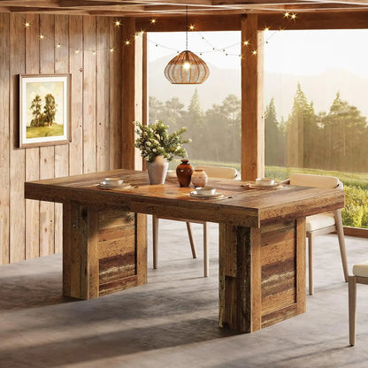 Farmhouse Dining Table for 6, Rectangle Wooden Kitchen Table with Heavy-Duty Legs, Rustic Large Dining Room, Customized