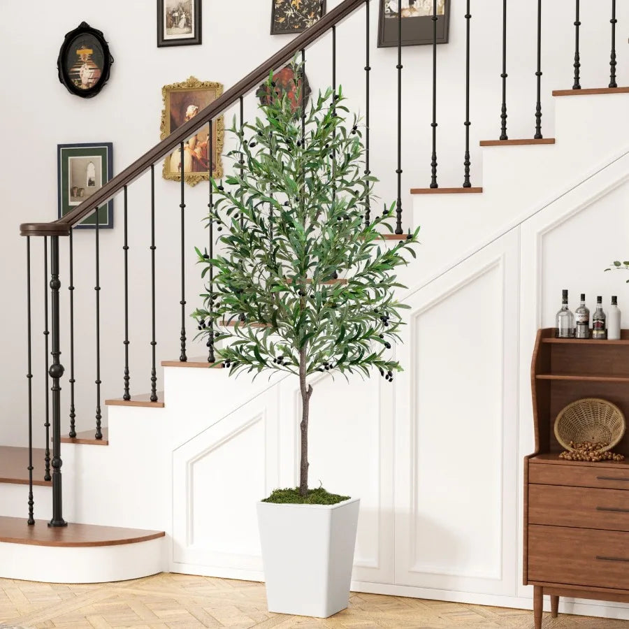 Artificial Olive Tree 7FT with Pot and Moss Artificial Plants for Home Office Dr