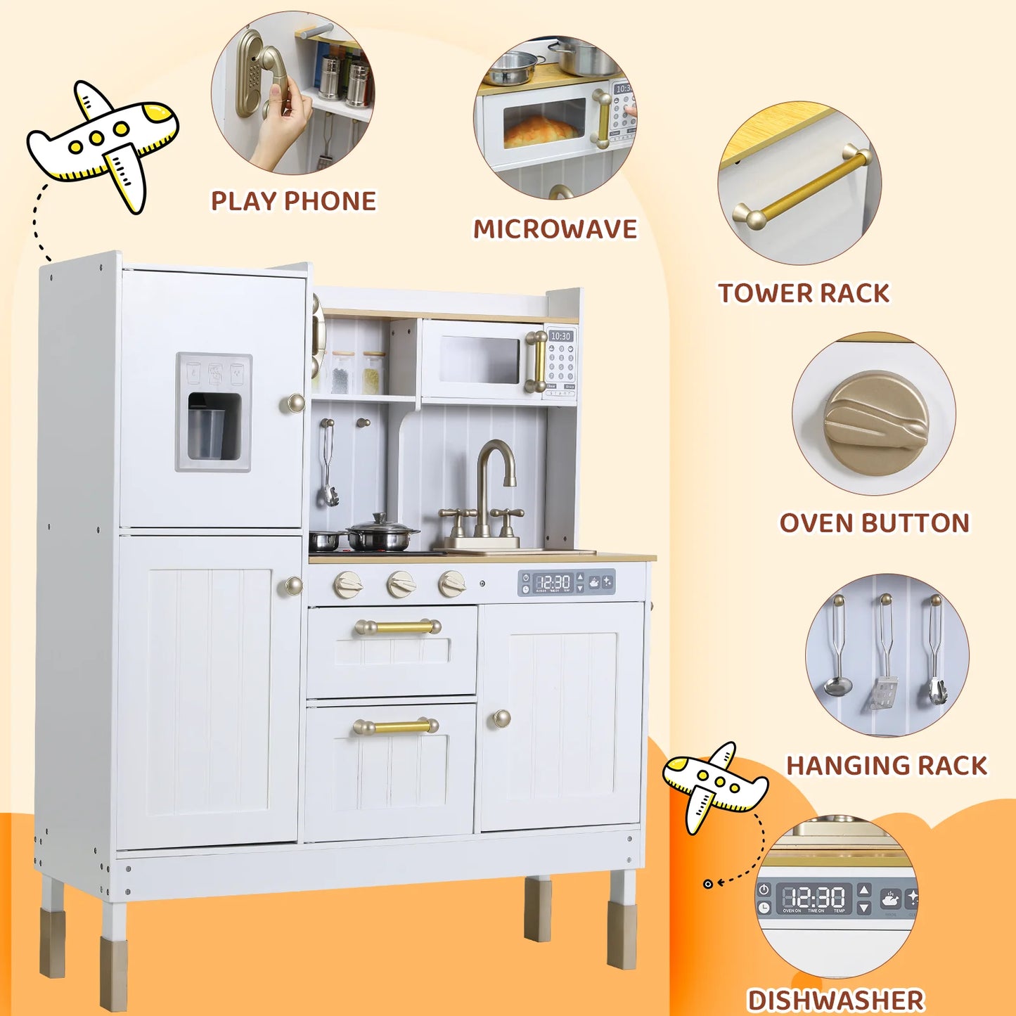 Play Kitchen for Kids, Cooking Playset w/Realistic Light & Sound