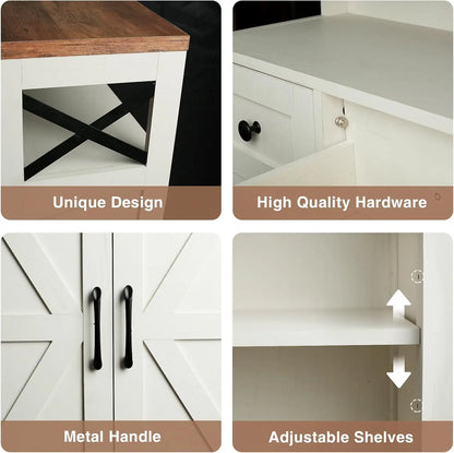 Set of 2 Storage Cabinet w Barn Door Drawer